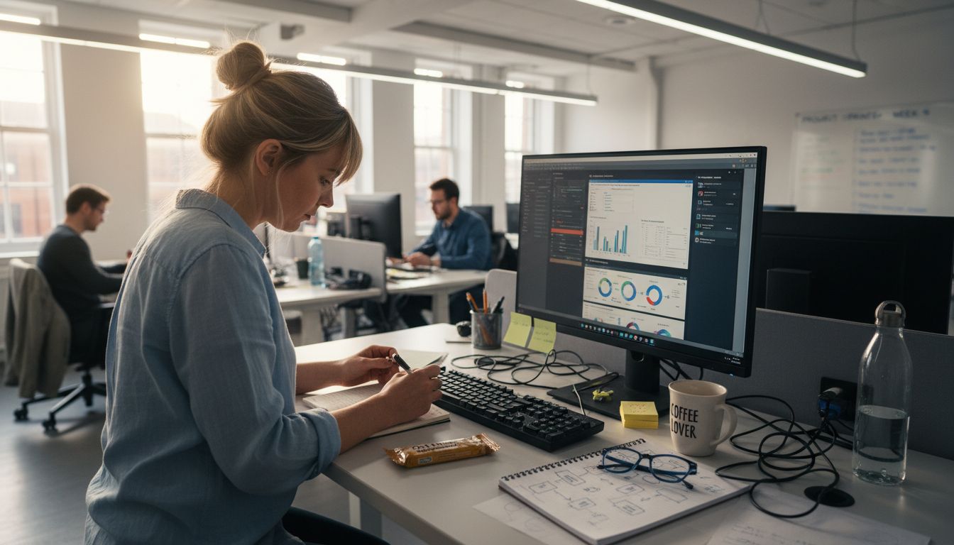 Engineer reviewing performance metrics dashboard