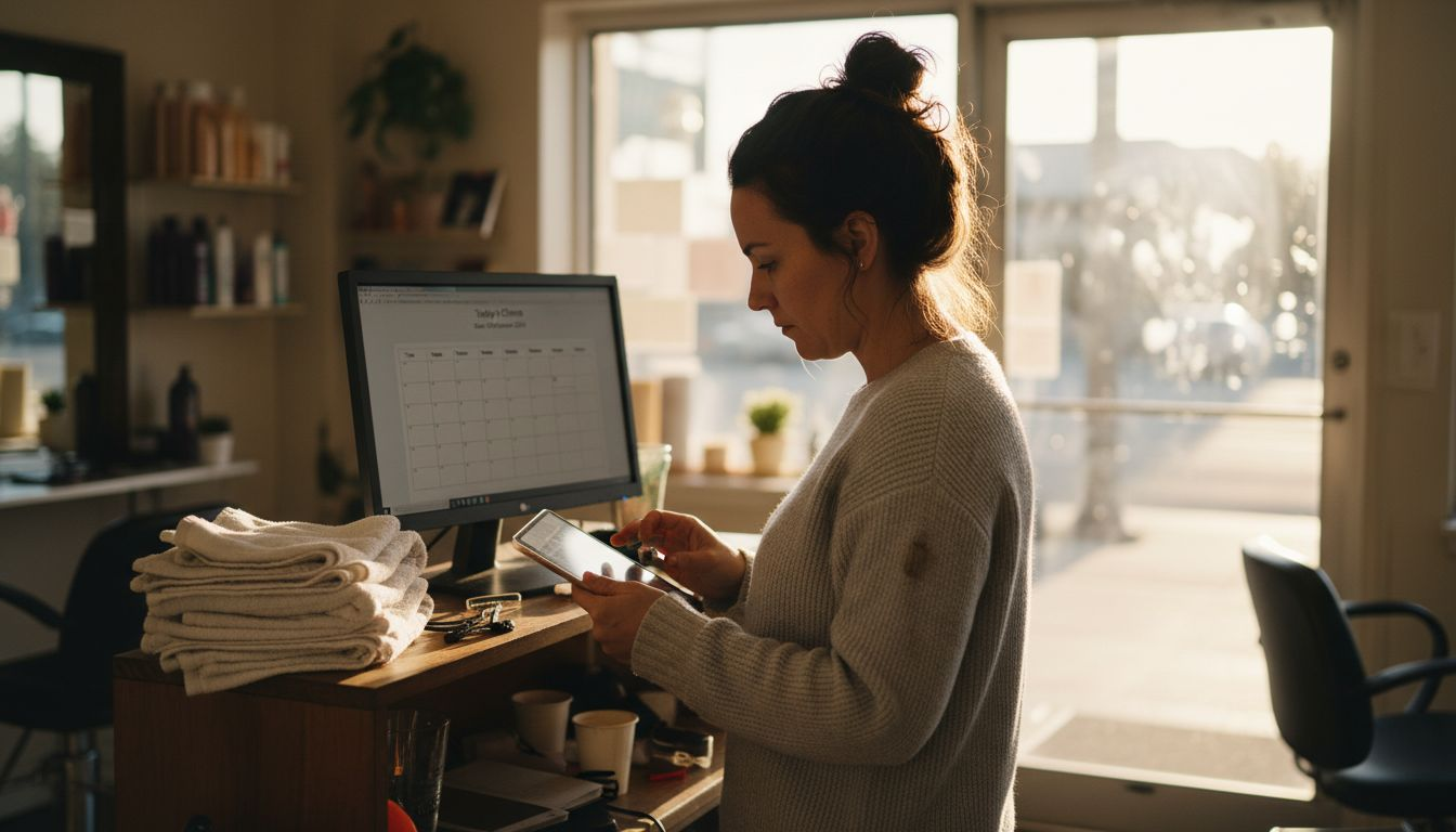 Salon owner schedules using digital tablet