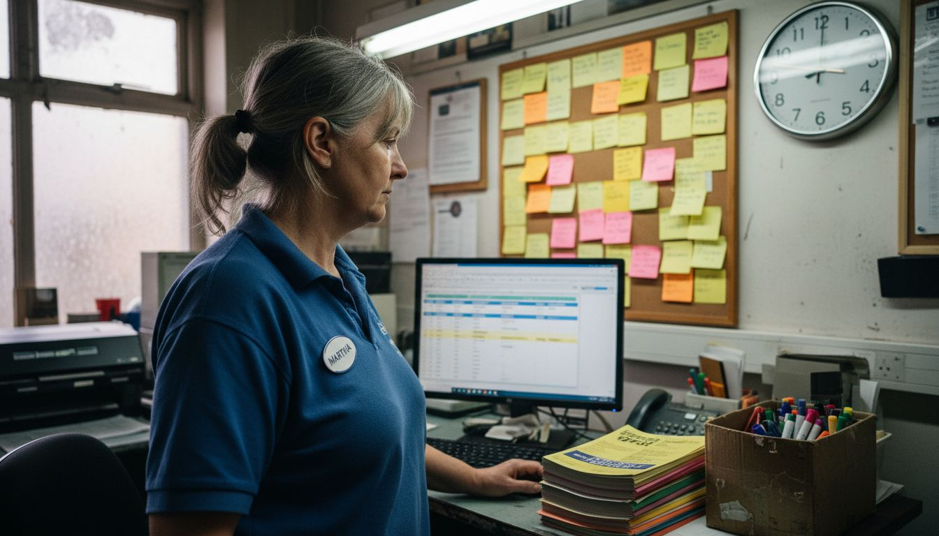 Employee manages print shop digital schedule