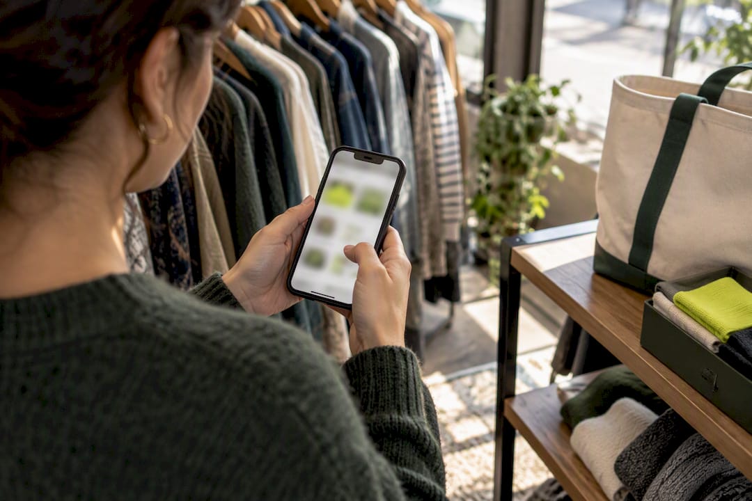 Reseller checking sold listings on phone