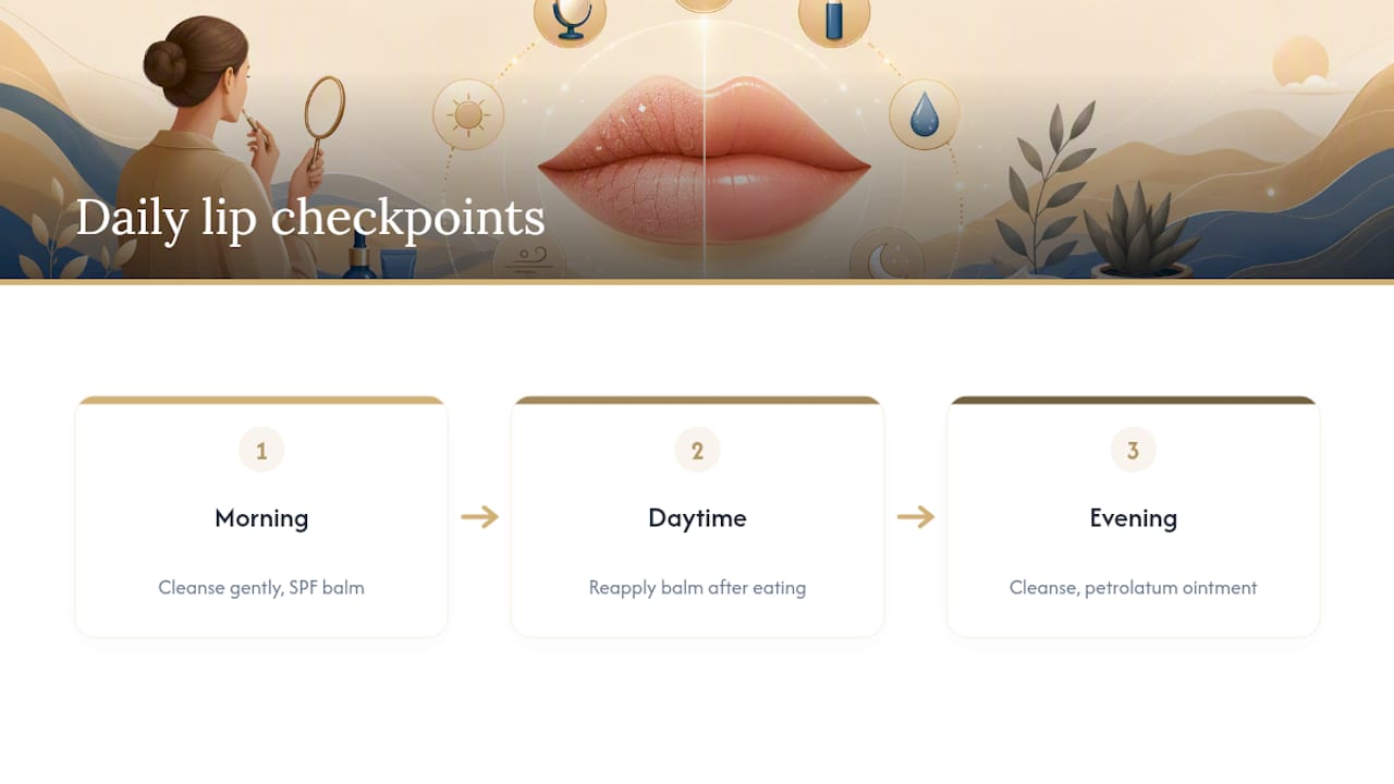 Three-step daily lip care routine