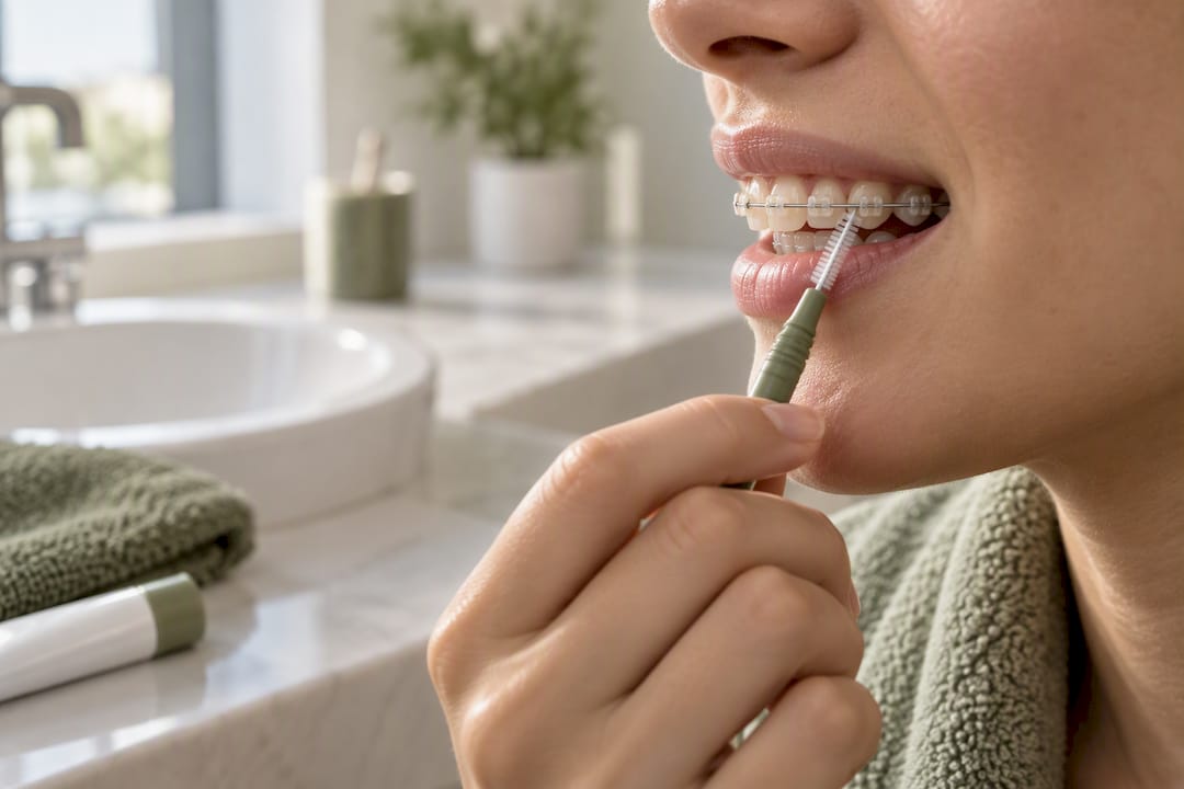 Interdental brush cleaning around braces