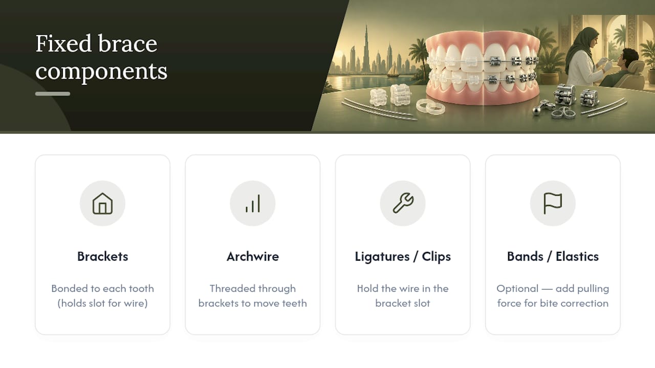 Four components of fixed braces