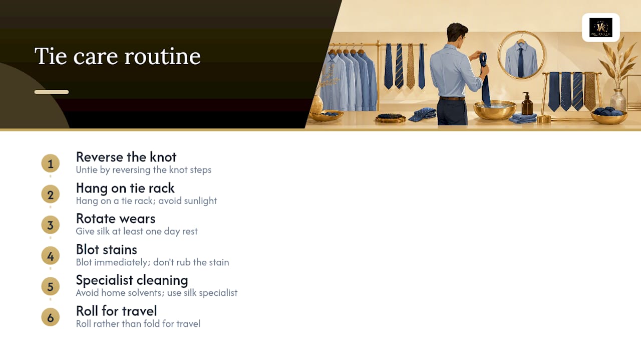 Five-step silk tie care routine