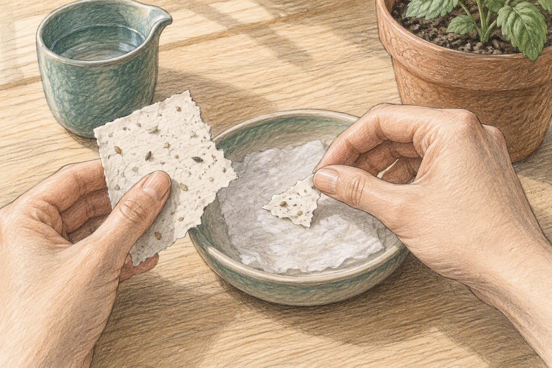 Hands testing a seed paper strip for sprouts