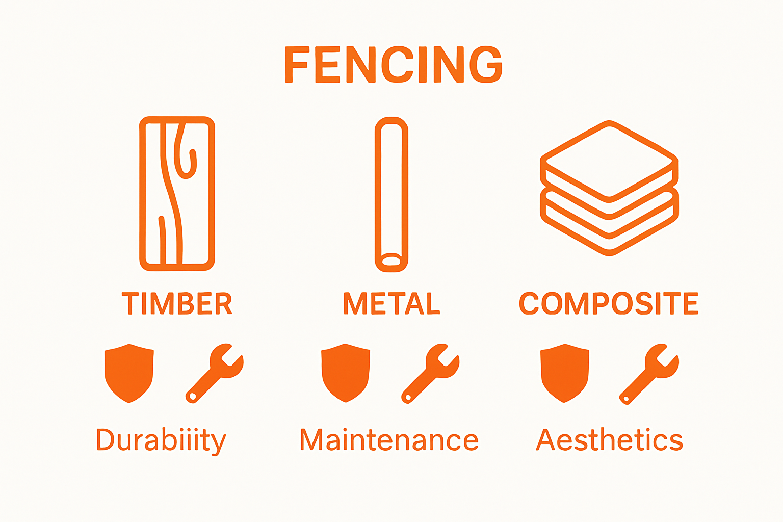 Simple visual comparison of timber, metal, and composite fencing materials
