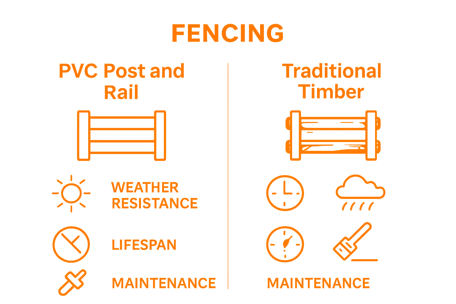 PVC fence versus timber fence icon comparison