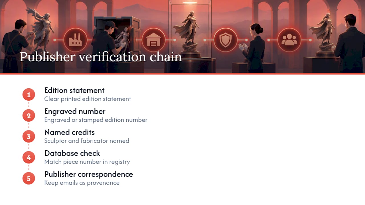 Five-stage statue provenance verification chain