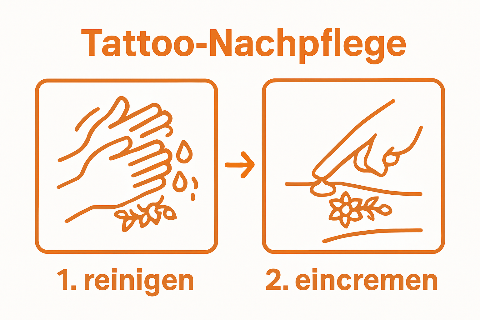 2-stufige Infografik Tattoo-Reinigung und Eincremen