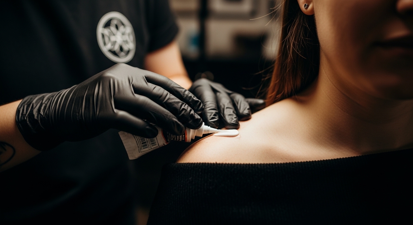 applicazione crema sollievo tatuaggio
