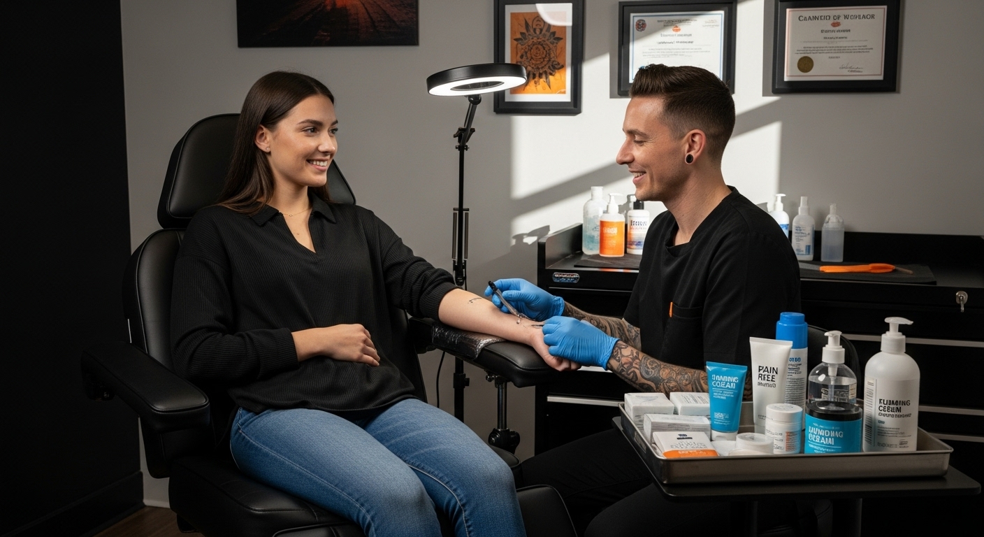 schmerzfreie Tattoo Methoden, entspannte Tattoo-Sitzung, Tattoo Studio