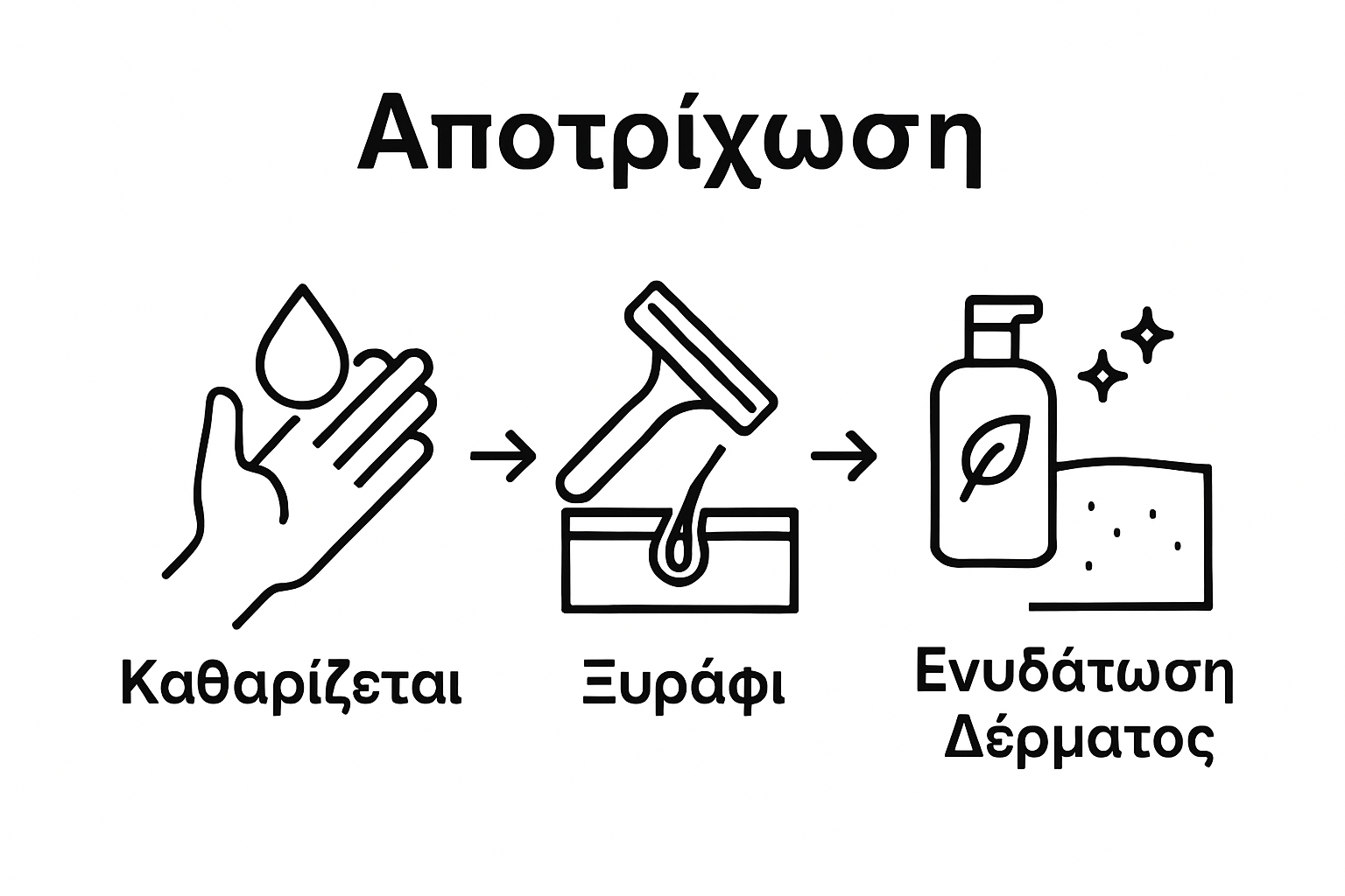 Εικονίδια βημάτων καθαρισμού, αποτρίχωσης και ενυδάτωσης δέρματος