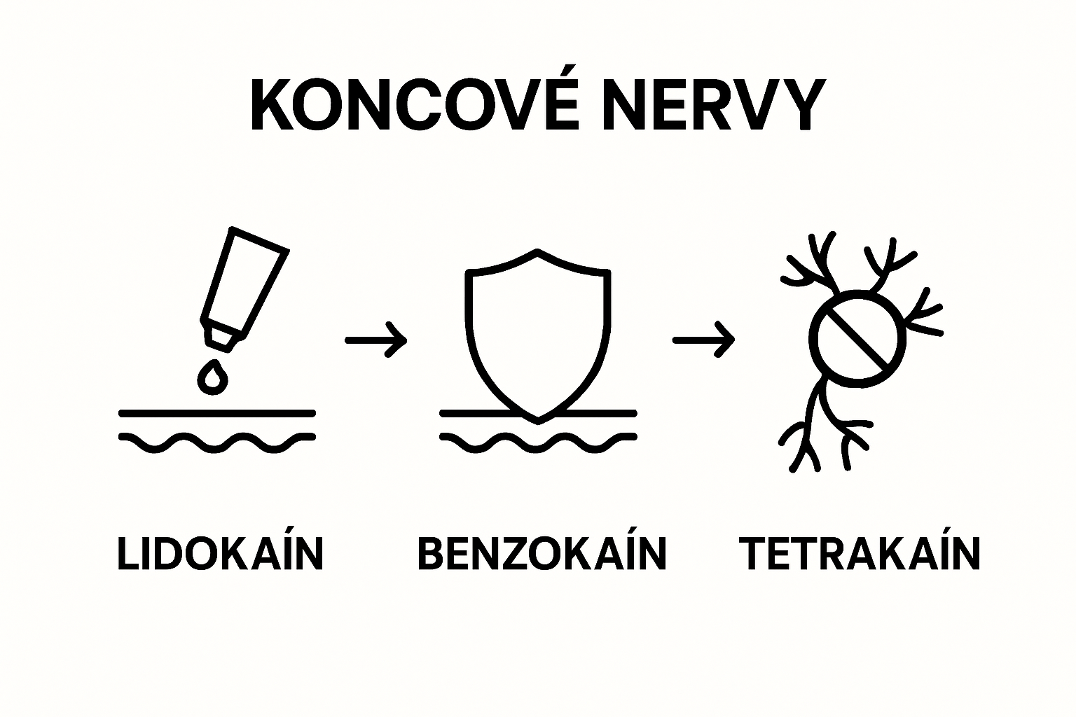 Visual icons comparing Lidokain, Benzokain, and Tetrakain anesthetic effects
