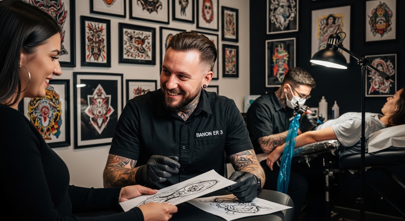 tattoo studio, tattoo artist consultation