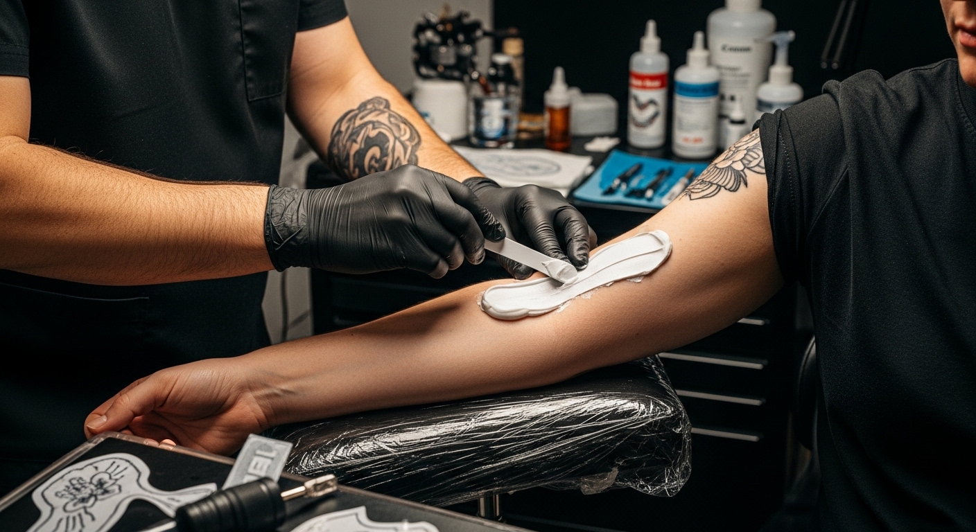 нанасяне обезболяващ крем татуировка