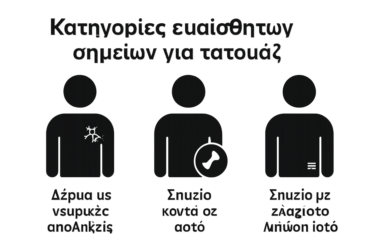 Τρεις κατηγορίες ευαίσθητων σημείων σώματος για τατουάζ.