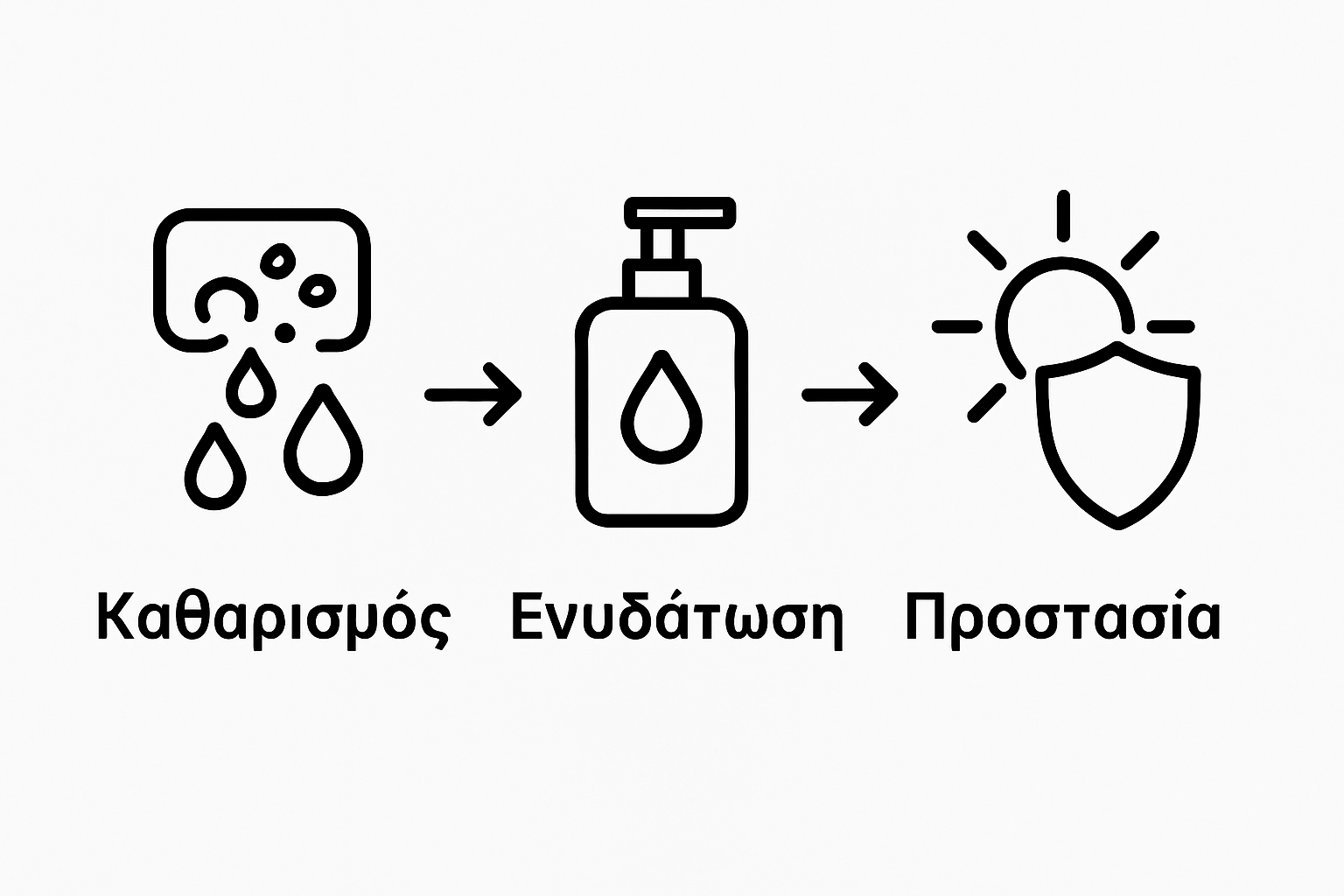 Three illustrated icons showing cleaning, moisturizing, and protection steps for tattoo aftercare.