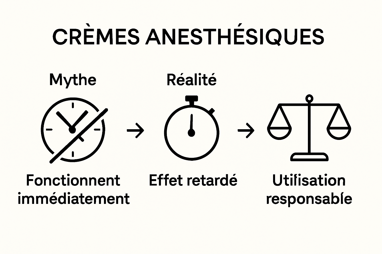 Comparative icons debunking top anesthetic cream myths versus realities