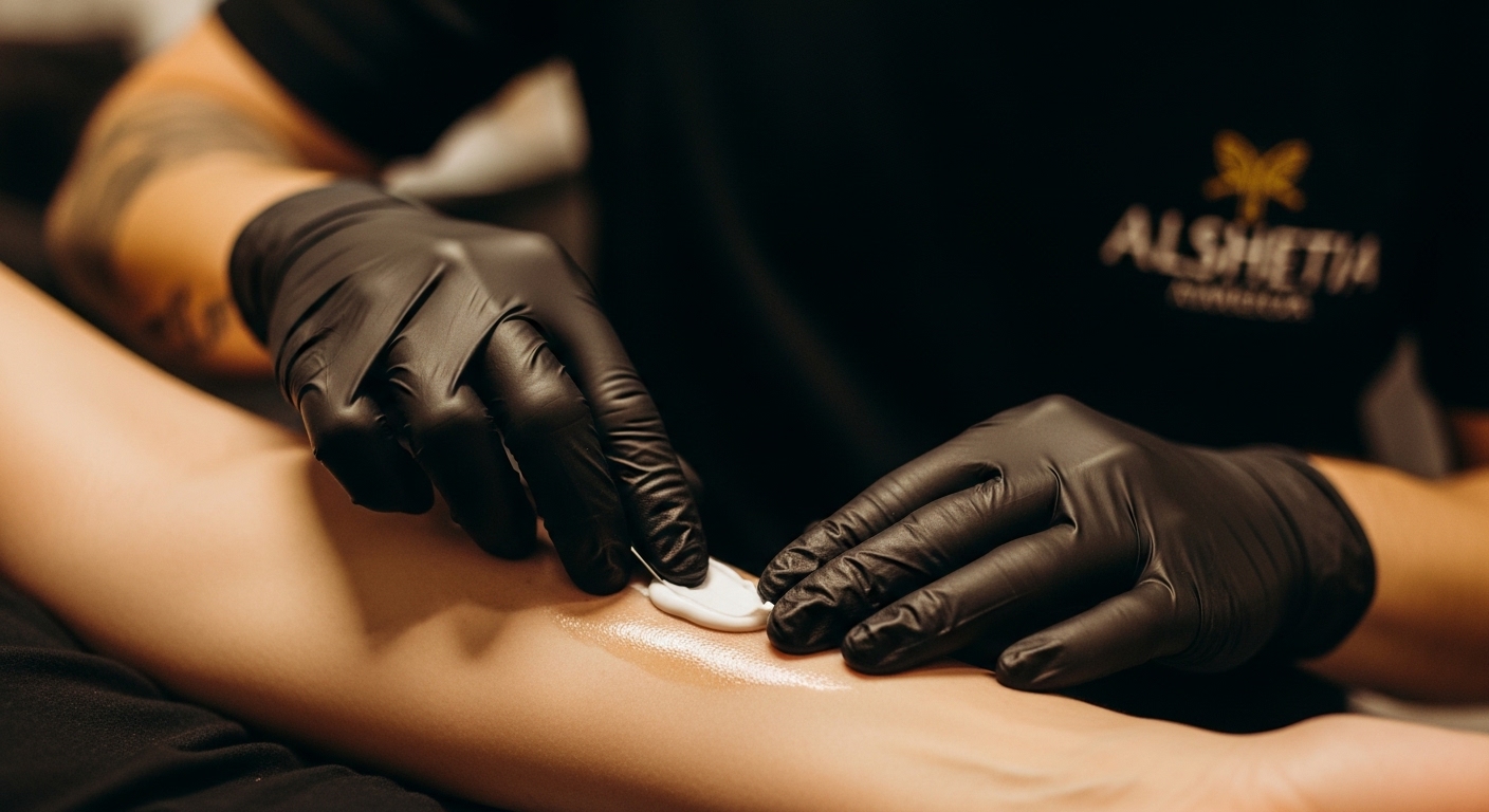 aplikácia anestetického krému pokožka