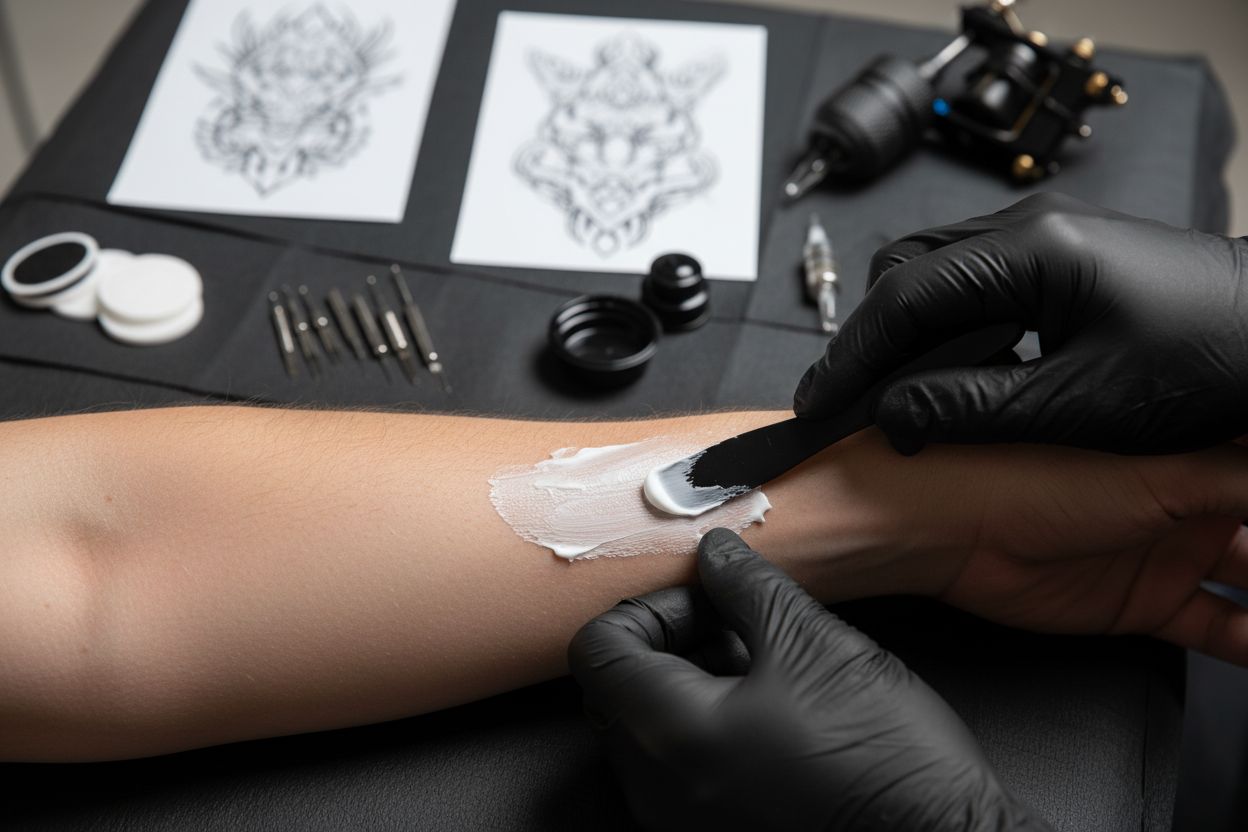 nakładanie kremu przed tatuażem