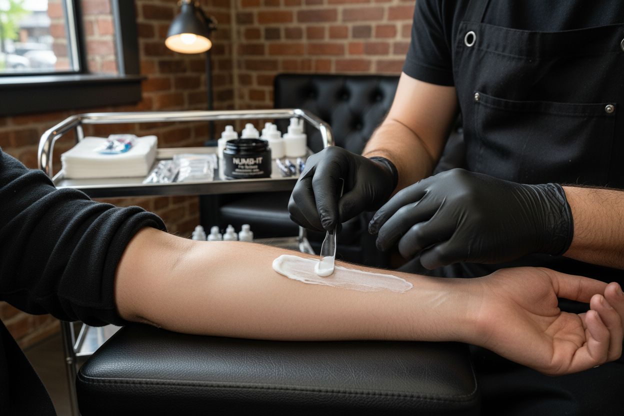 applicazione crema anestetica tatuaggio