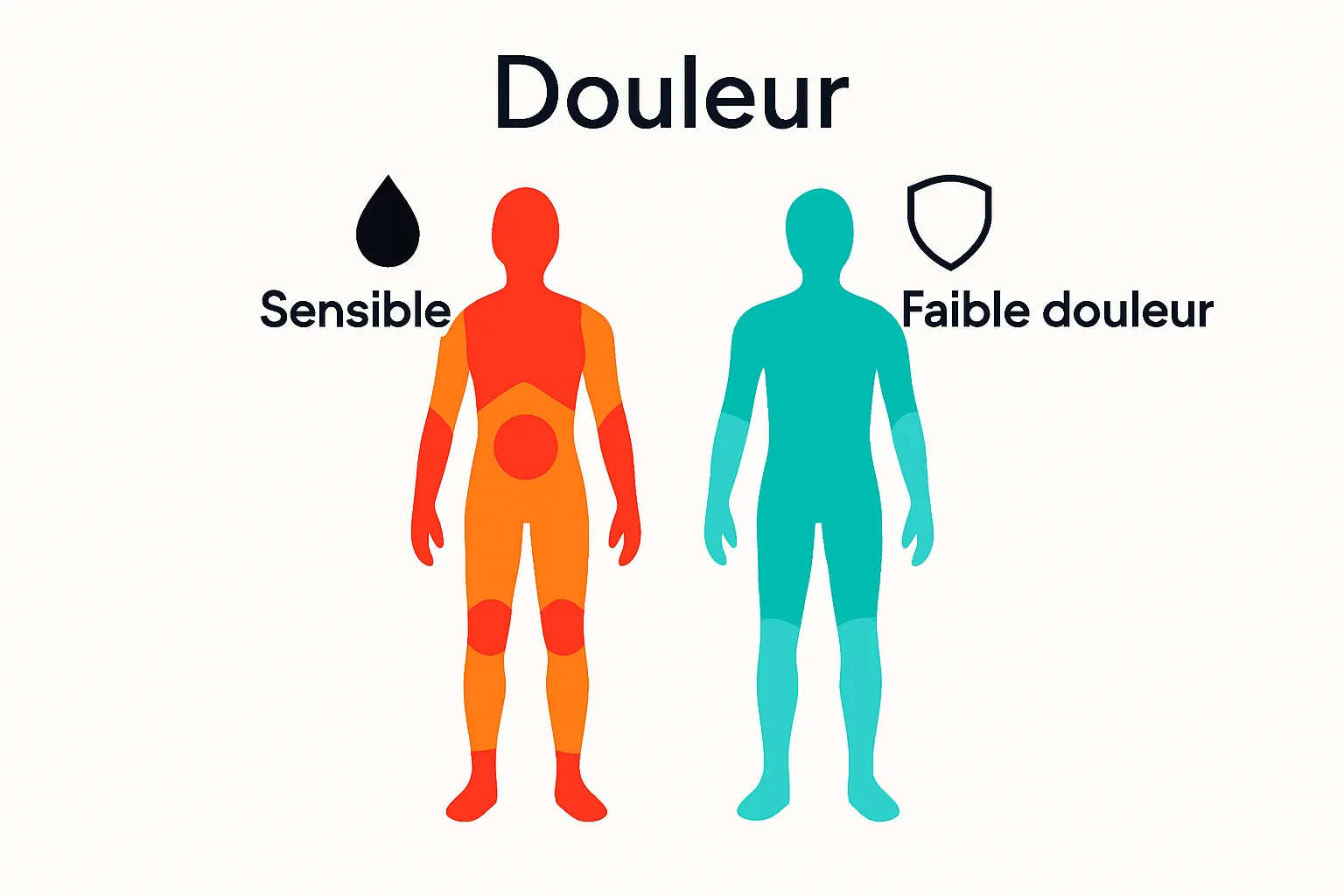 Infographie des zones du corps avec intensité de douleur pour tatouage