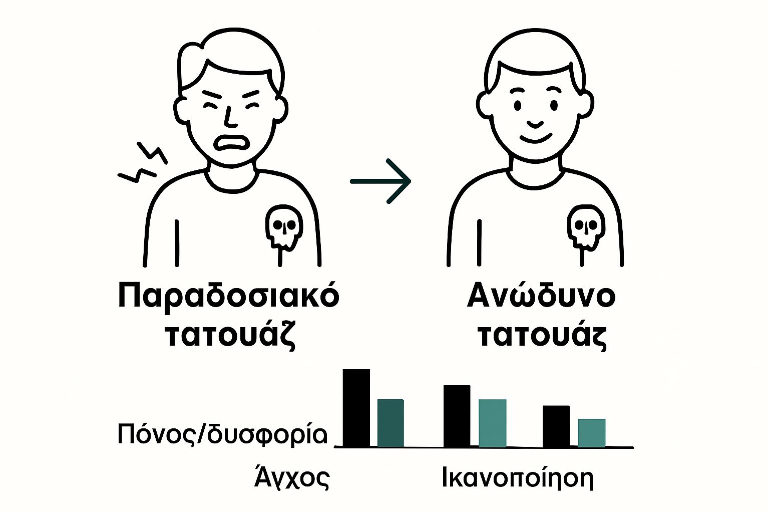 Infographic comparing traditional vs pain free tattoo experience