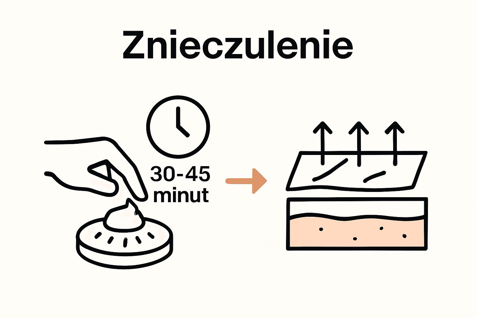 Infographic of numbing cream application and plastic wrap timing