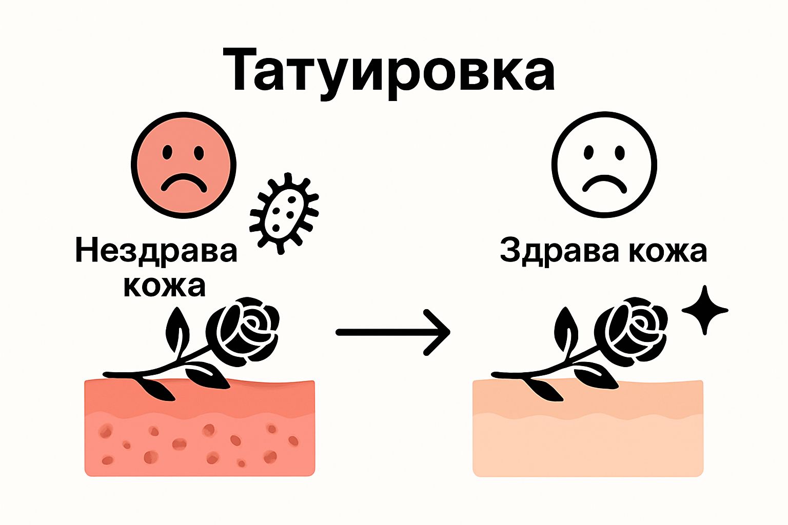 Visual comparison of clean vs. dirty skin before tattoo