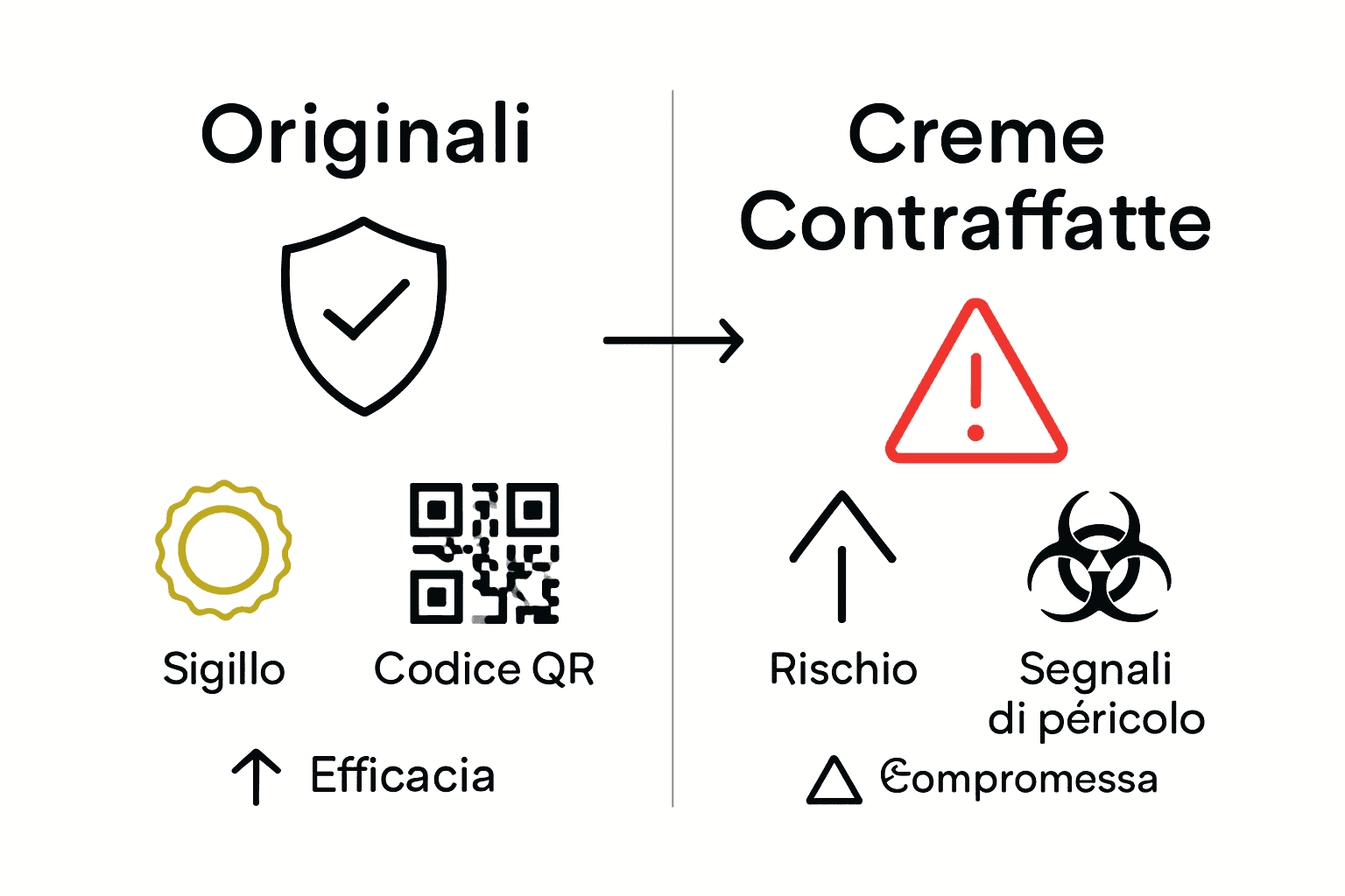 Infografica sicurezza crema anestetica originale vs contraffatta