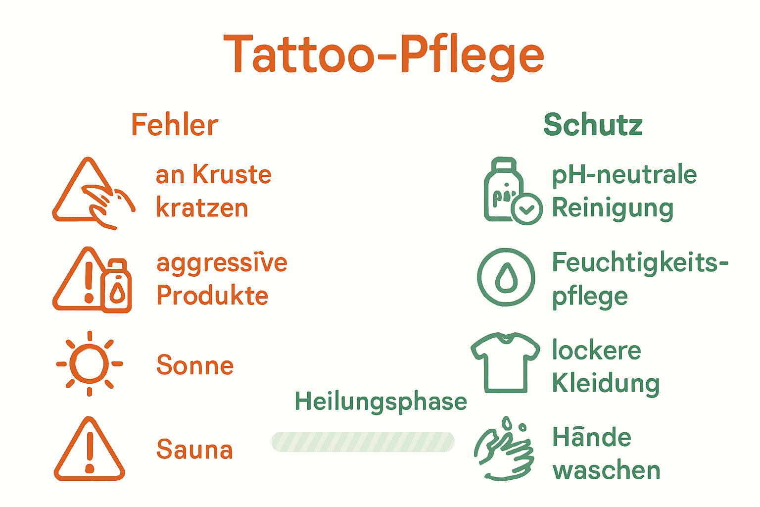 Infografik: Fehler gegen Schutz bei Tattoo-Heilung