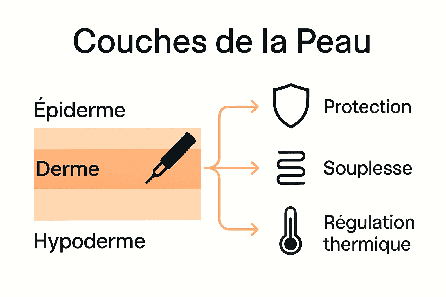 Infographie illustrant les trois couches de la peau et leurs rôles