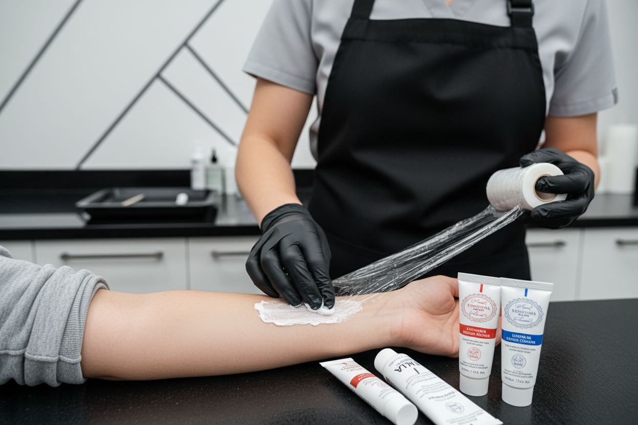 applicazione crema anestetica tatuaggio