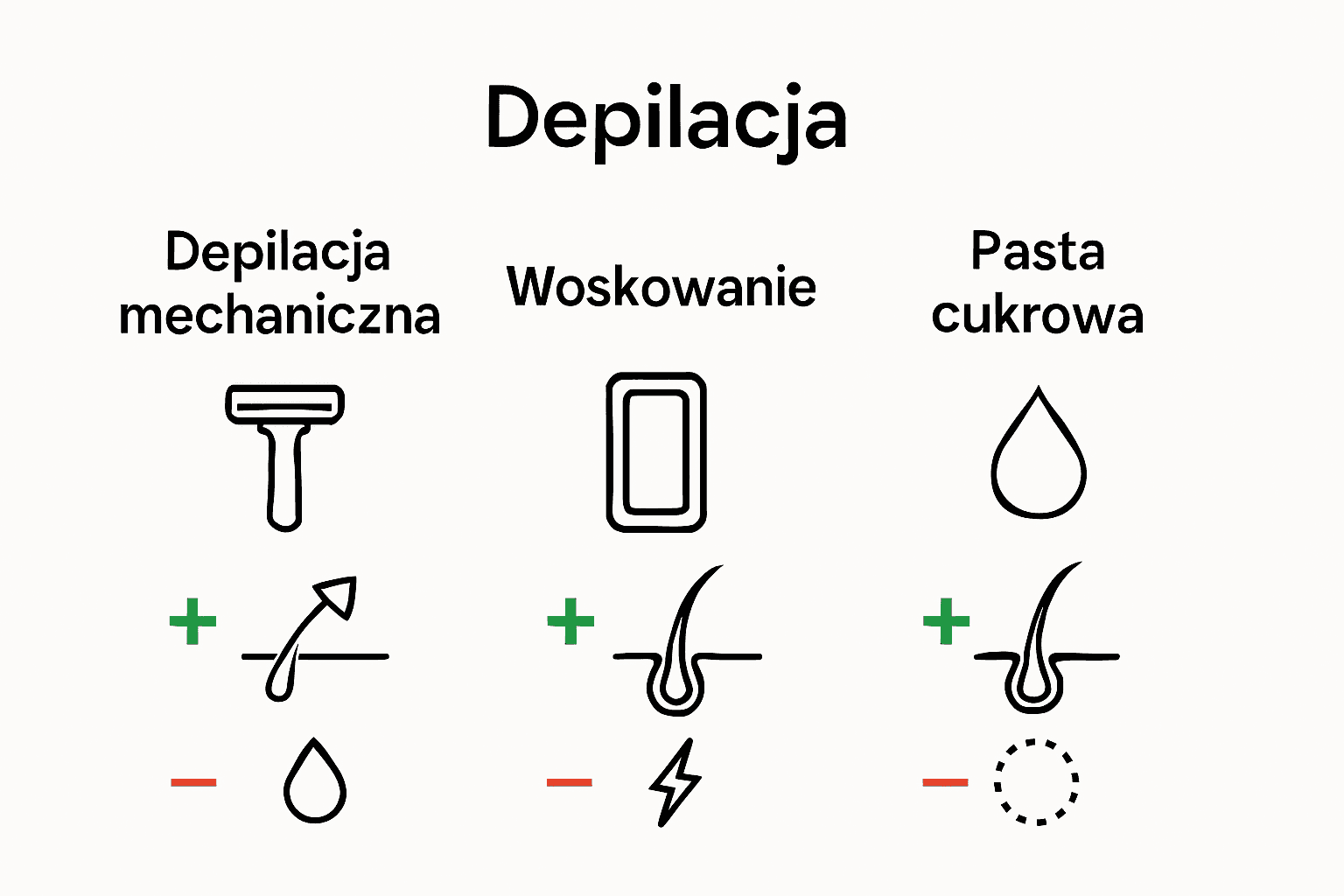 Infografika porównująca metody depilacji przed tatuażem