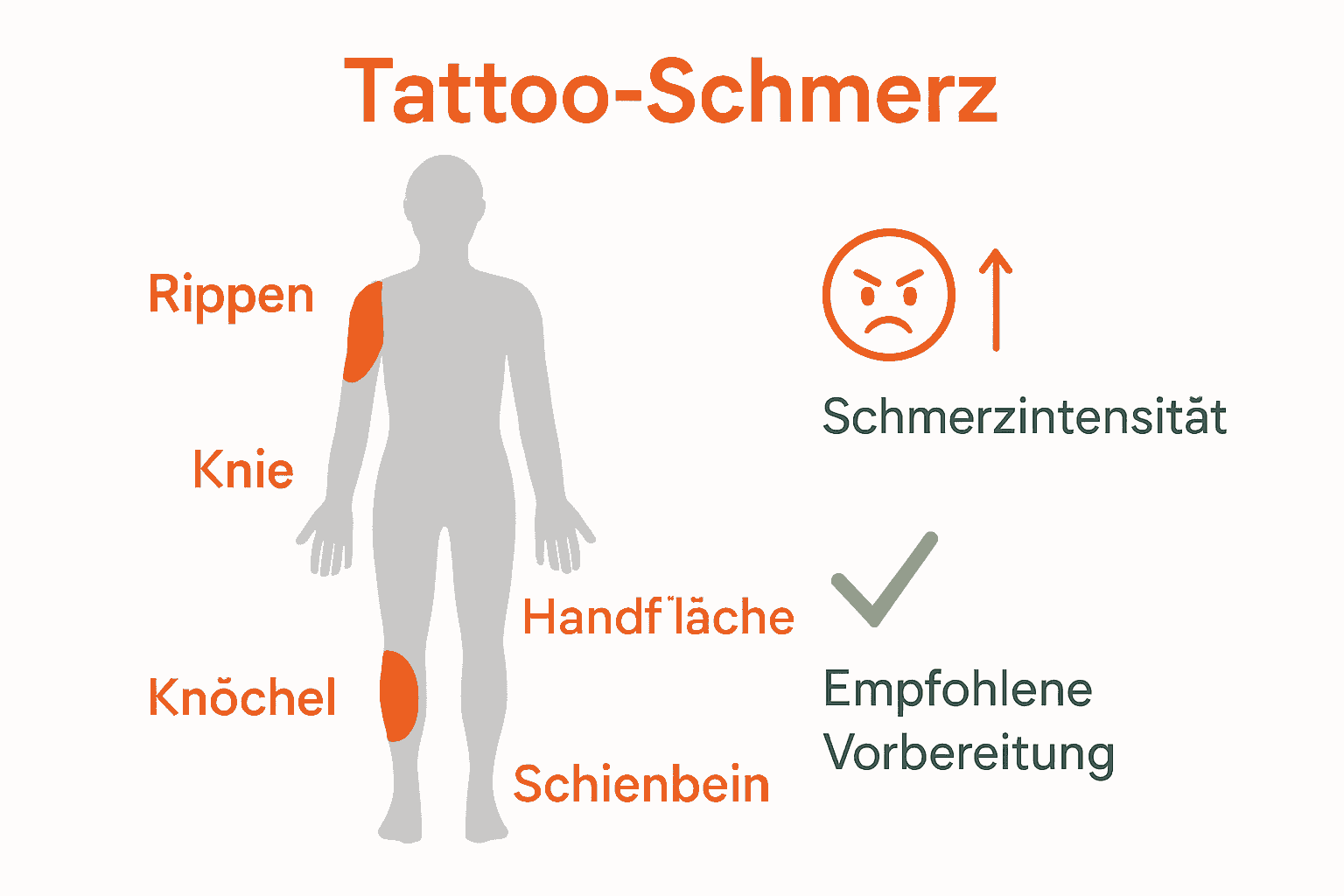 Infografik zu schmerzempfindlichen Körperzonen beim Tätowieren