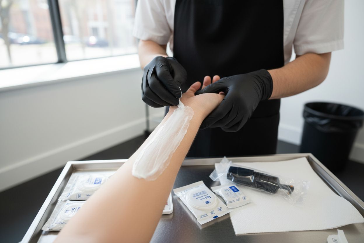 applying anesthetic cream tattoo