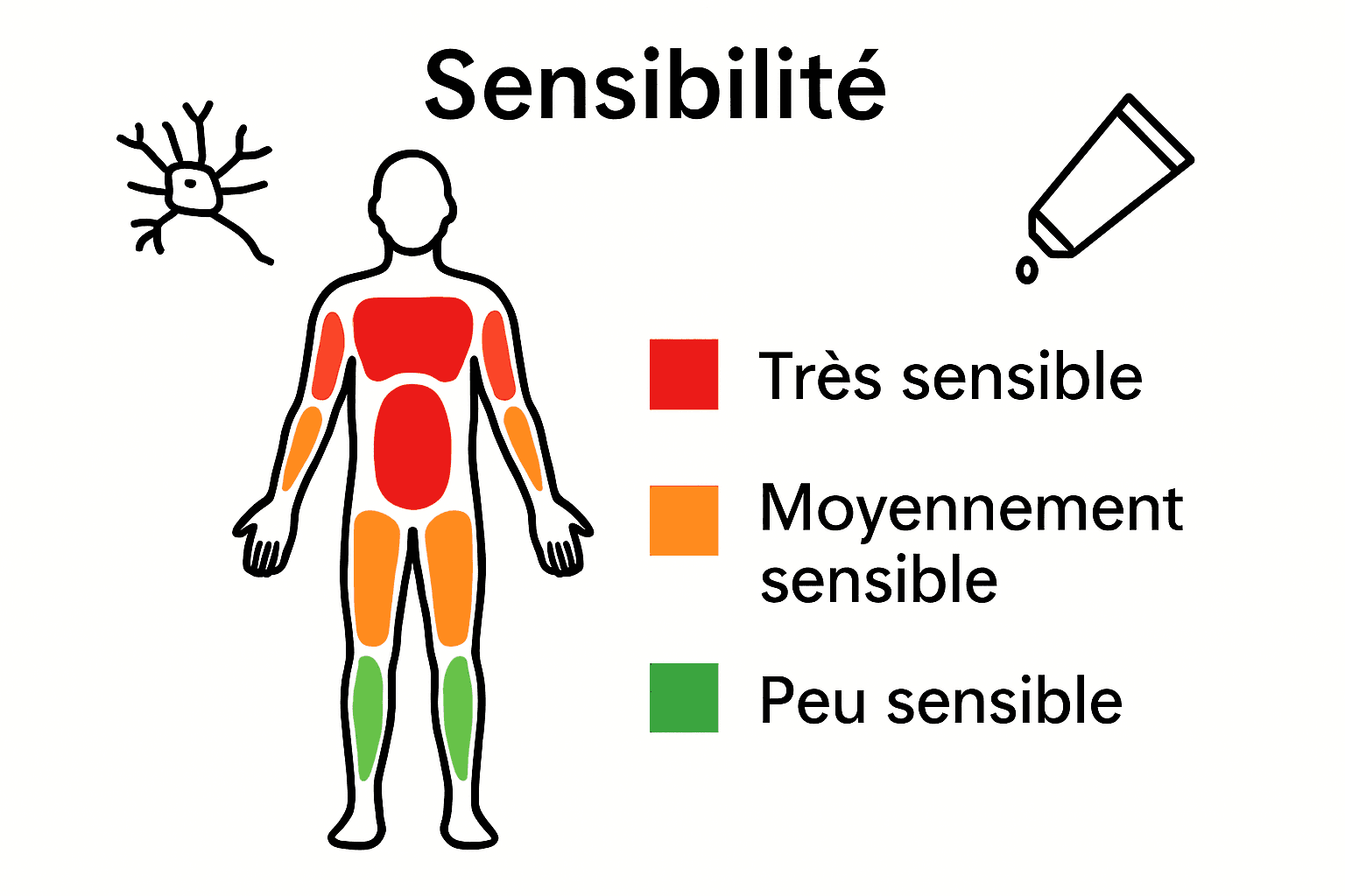 Carte du corps indiquant les niveaux de douleur tatouage par zone