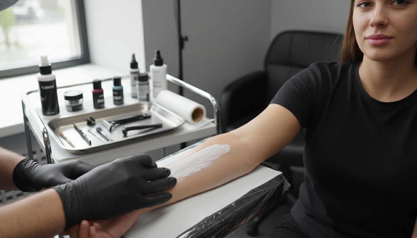 applying anesthetic cream tattoo