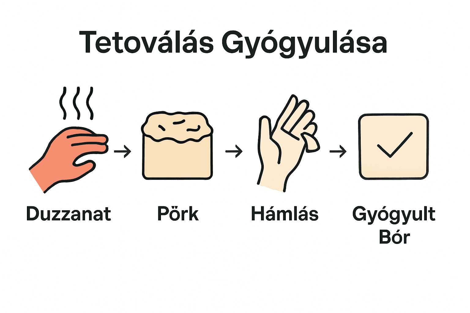 Tetoválás gyógyulási szakaszait bemutató idővonal infografika