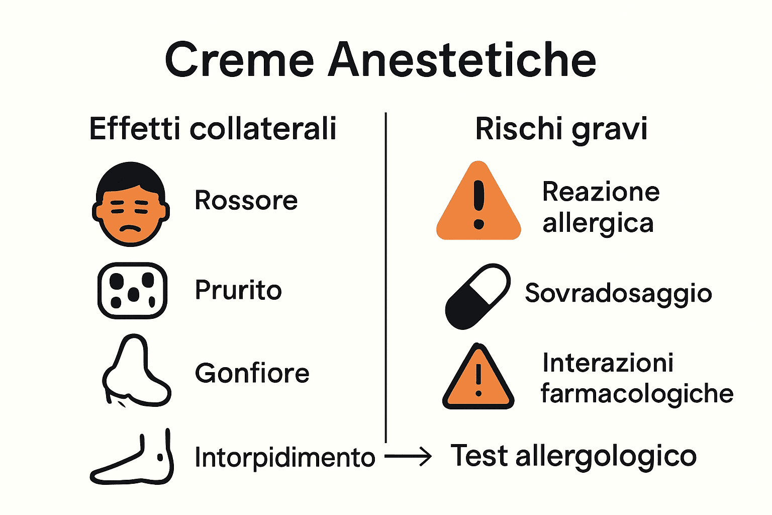 Infografica effetti collaterali creme anestetiche tatuaggio