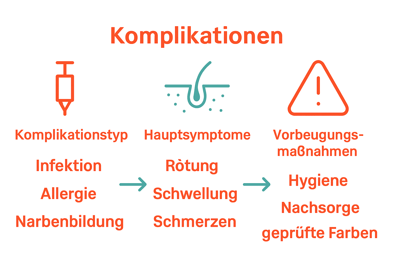 Infografik zu Tattoo-Risiken, Symptomen und Prävention.