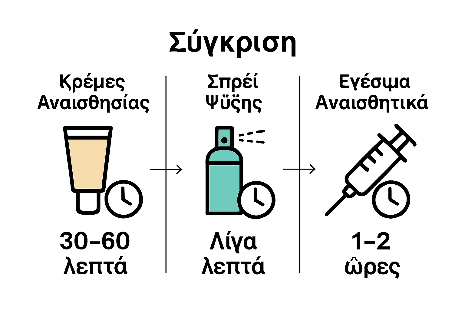 Σύγκριση ειδών αναισθησίας τατουάζ με εικονίδια