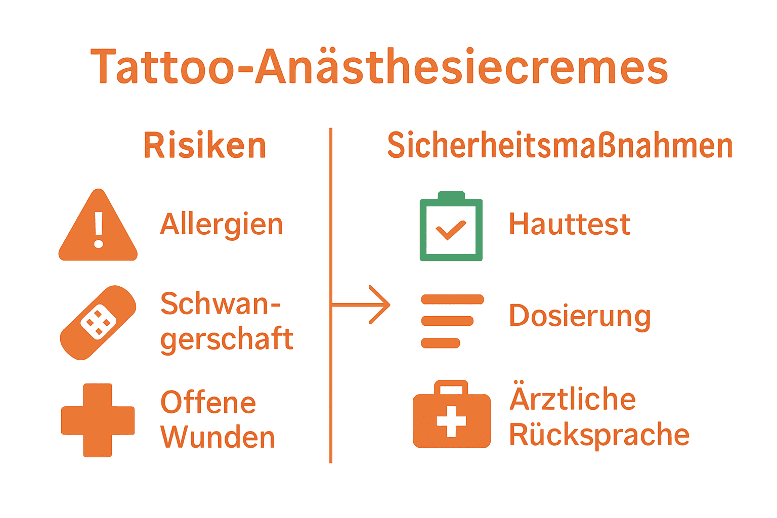 Infografik mit Risiken und Sicherheitstipps zu Tattoo-Anästhesiecremes