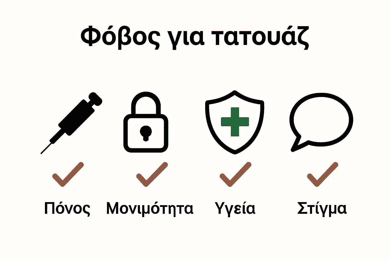 Infographic visualizing top four tattoo fears with icons.