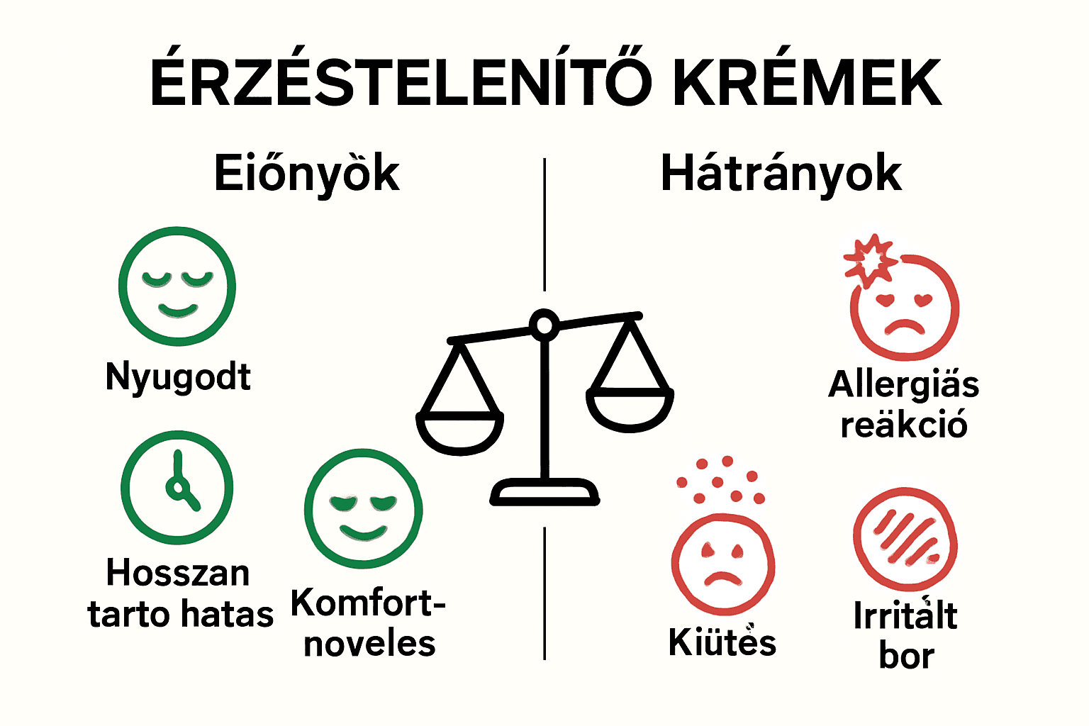 Érzéstelenítő krém előny-hátrány összehasonlító infografika