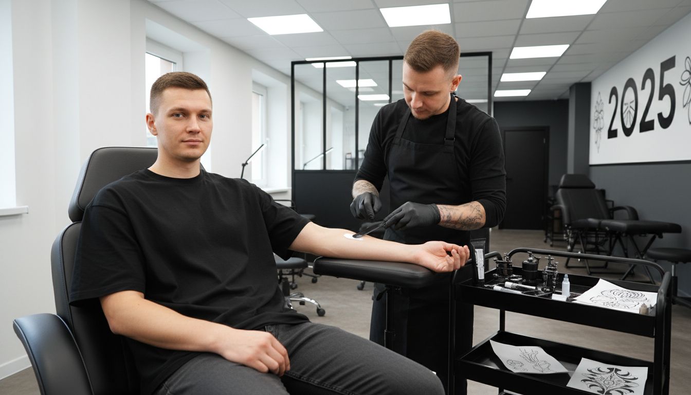 Tattoo artist applying numbing cream in studio