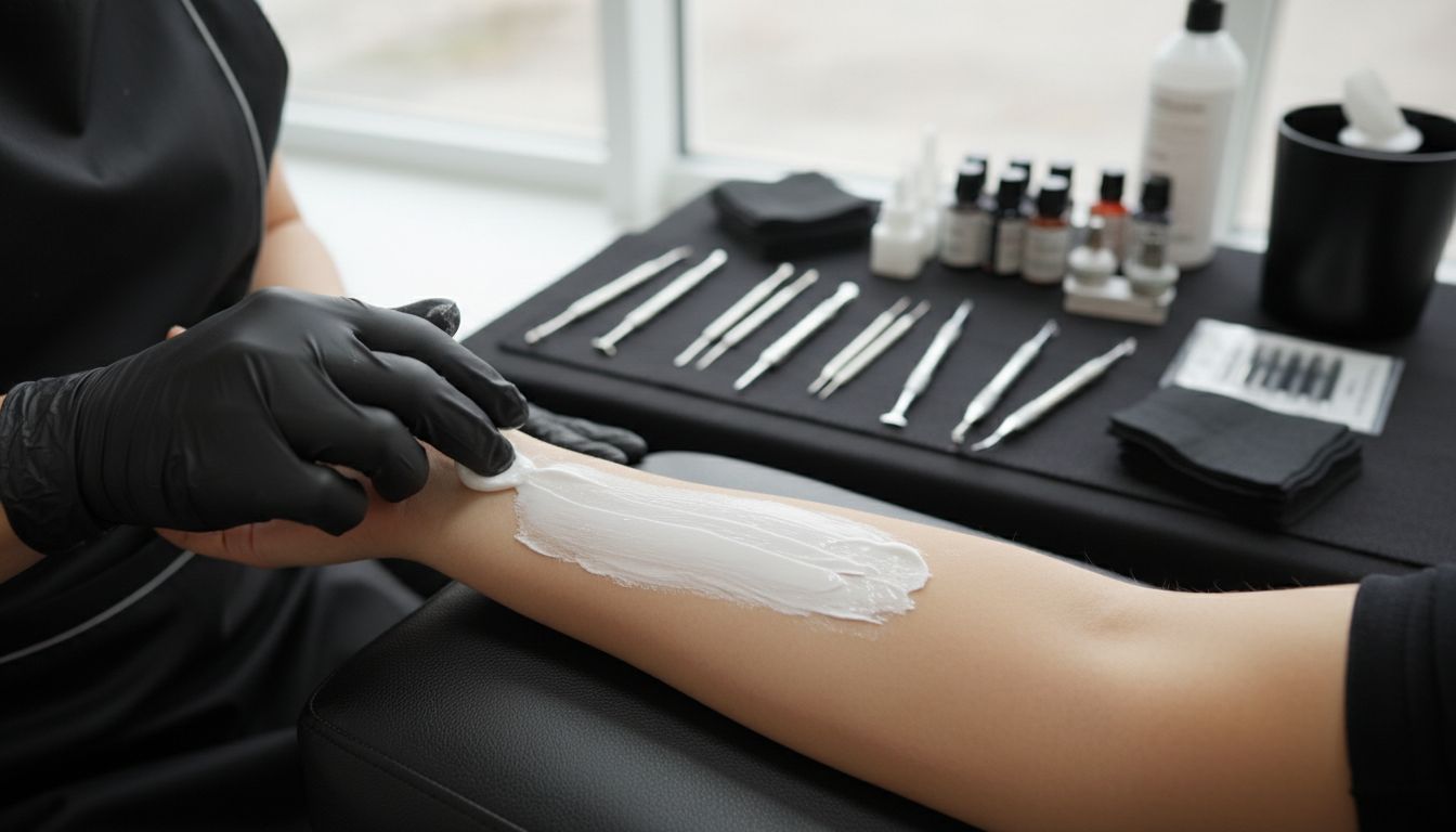 Application of anesthetic cream by professional