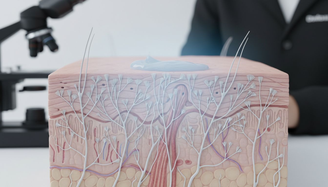 Cutaway view of skin nerve endings