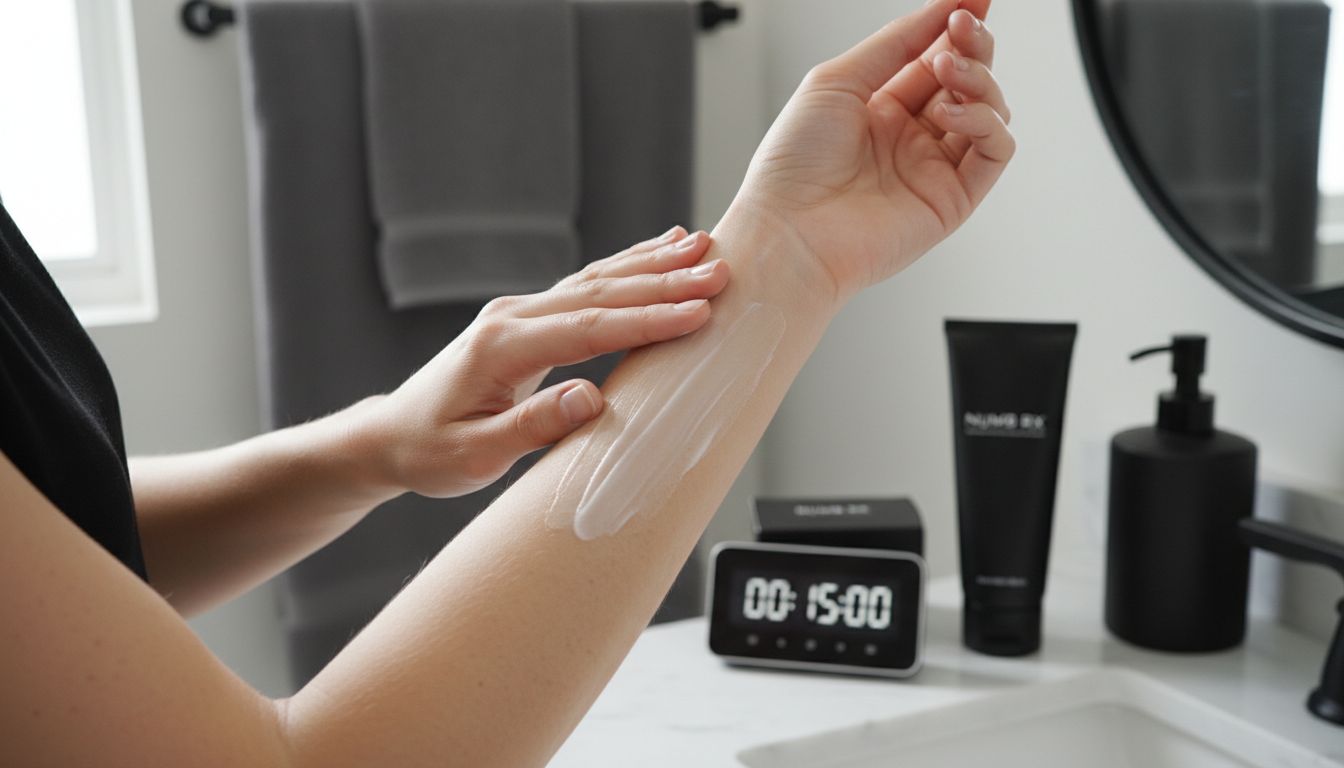 Applying numbing cream on forearm