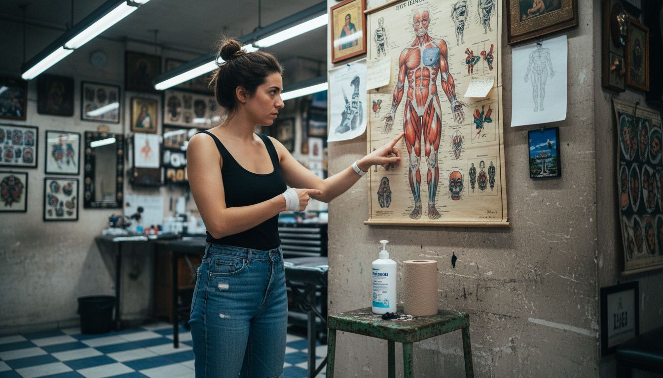 Woman studying body pain levels for tattoos
